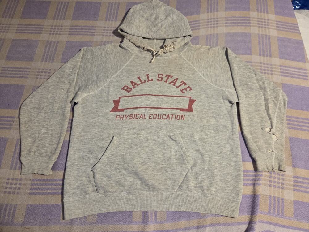 Vtg 70s Ball State Physical Education Indiana Hoodie Sweatshirt University BSU